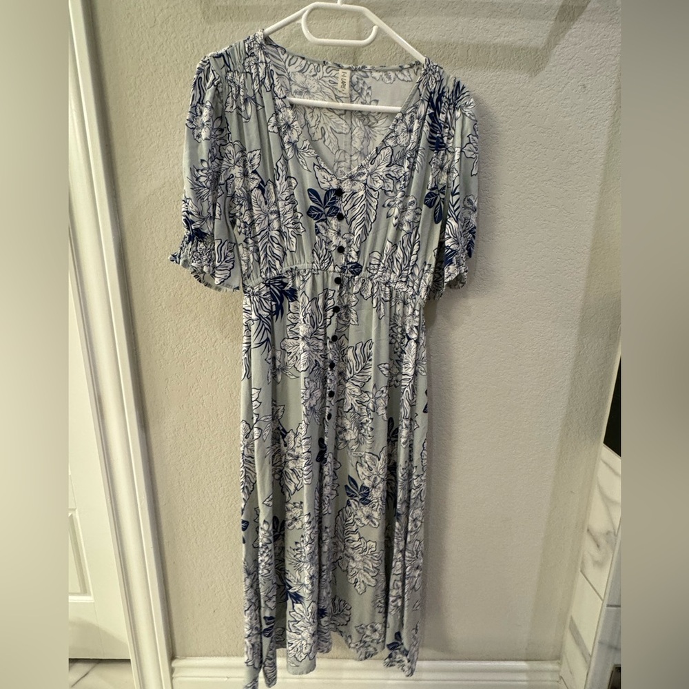 Long floral Lapis light blue dress